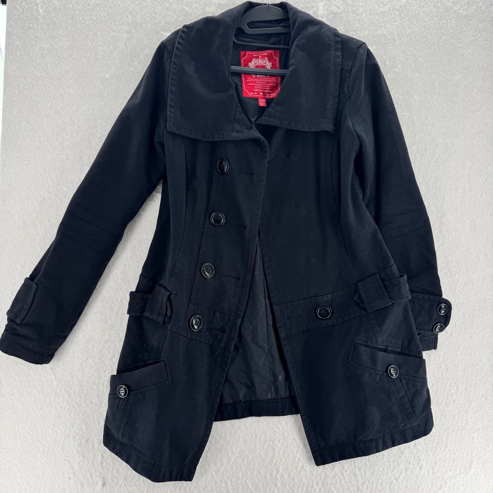 EDC by Esprit - Pea Coat Double Breasted Cotton Twill - Black - M - Womens